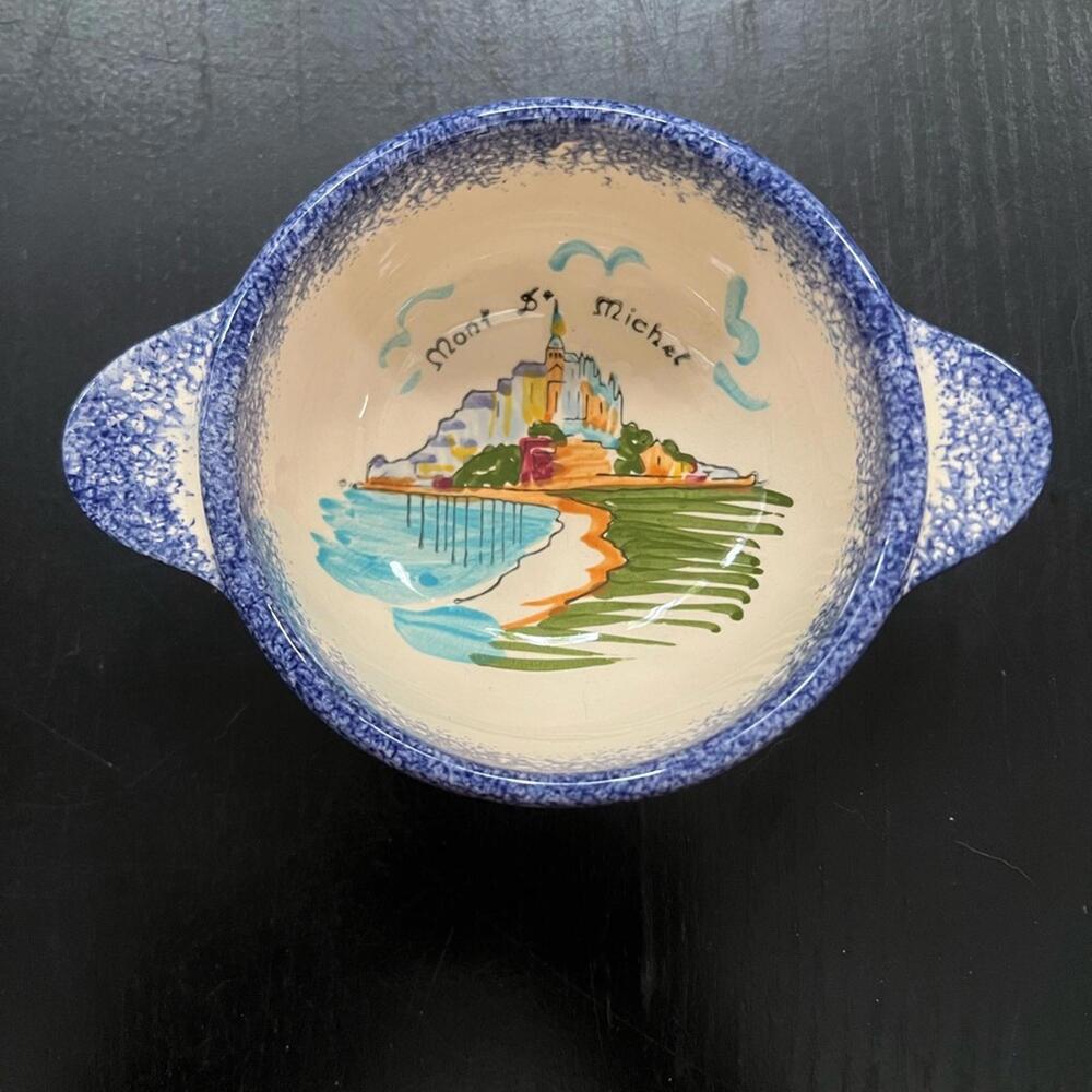 Vintage Mont St. Michel in France Blue & White Ceramic Bowl - 5”